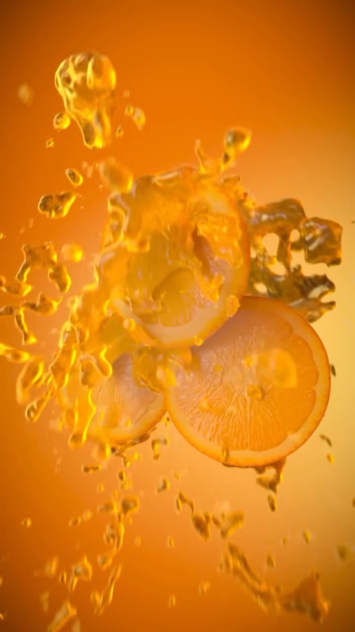 X-Particles: Oranges in a Juice Splash – Still 8