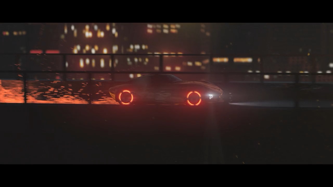 Cyberpunk Sports Car – Night Drive through a Shower of Sparks – Still 1