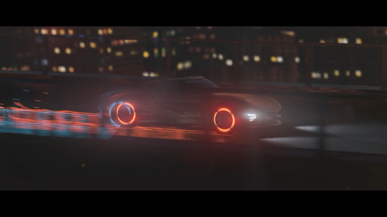 Cyberpunk Sports Car – Night Drive through a Shower of Sparks – Still 2